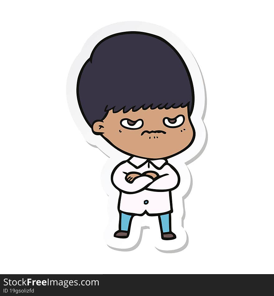 sticker of a annoyed cartoon boy