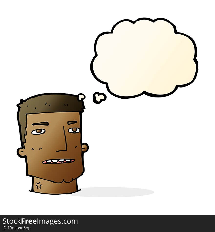 cartoon male head with thought bubble