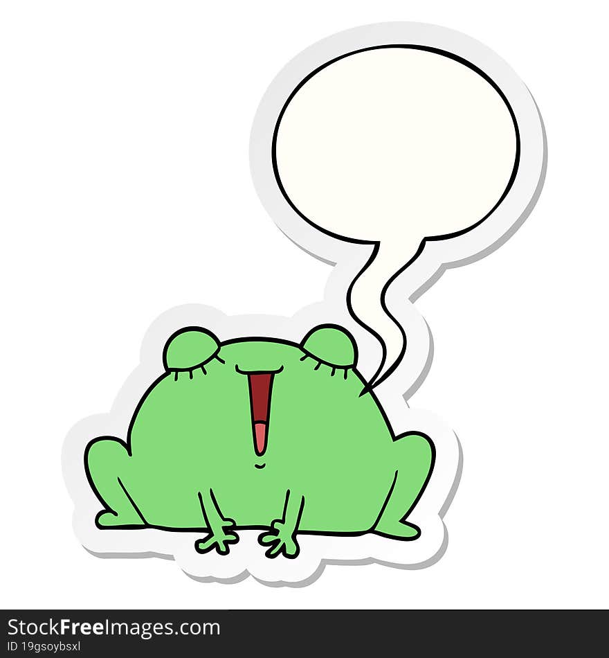 cute cartoon frog with speech bubble sticker. cute cartoon frog with speech bubble sticker