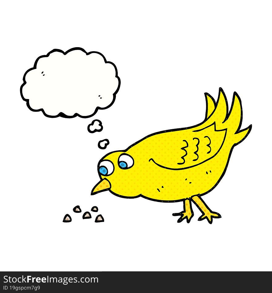 thought bubble cartoon bird pecking seeds