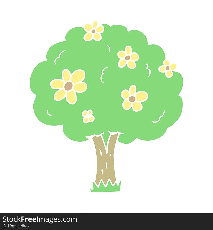 flat color illustration of tree with flowers. flat color illustration of tree with flowers