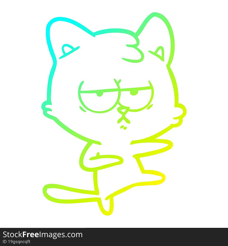 cold gradient line drawing bored cartoon cat