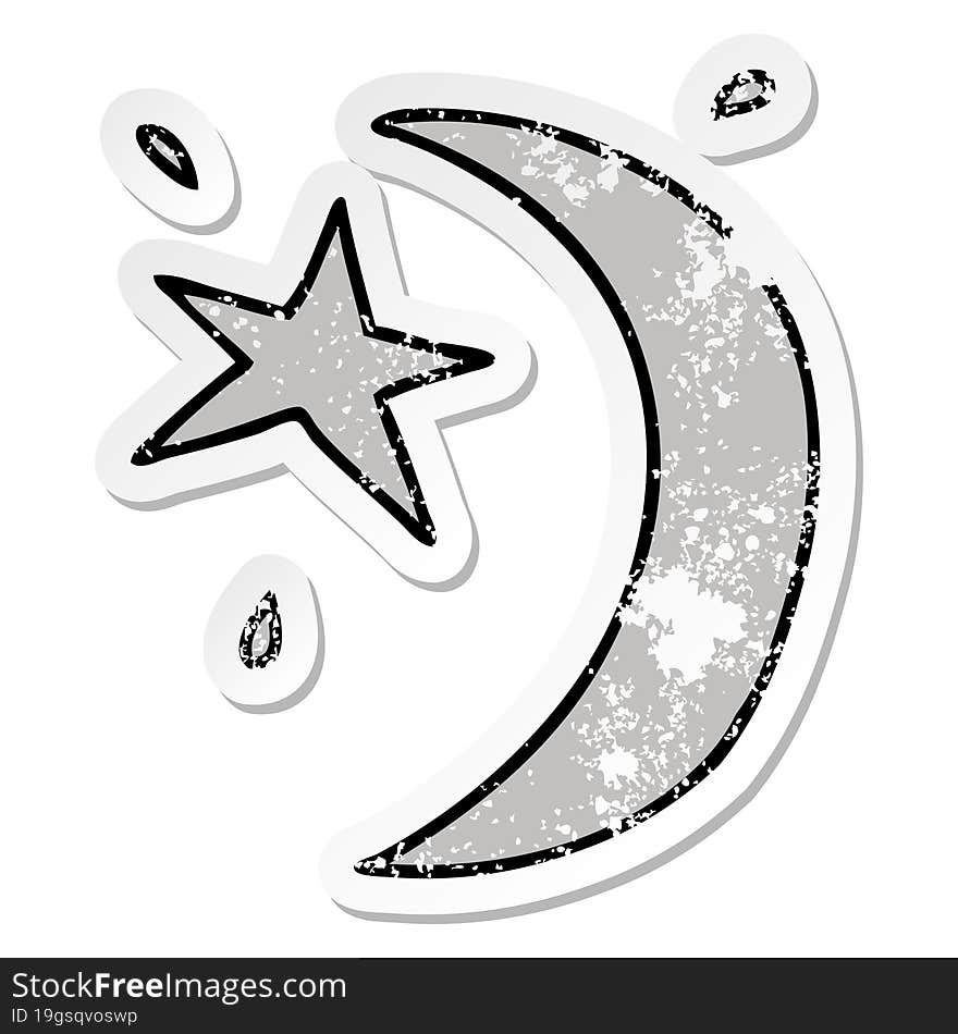 Distressed Sticker Cartoon Doodle Of The Moon And A Star