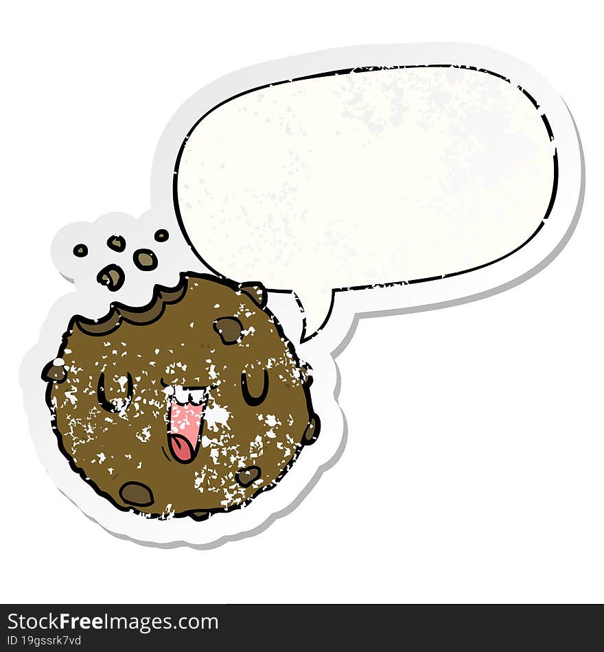 cartoon cookie and speech bubble distressed sticker