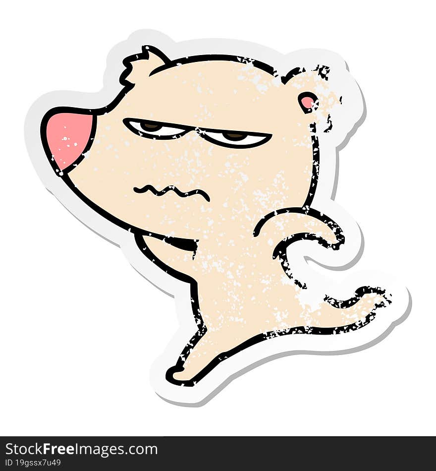 distressed sticker of a annoyed bear cartoon running