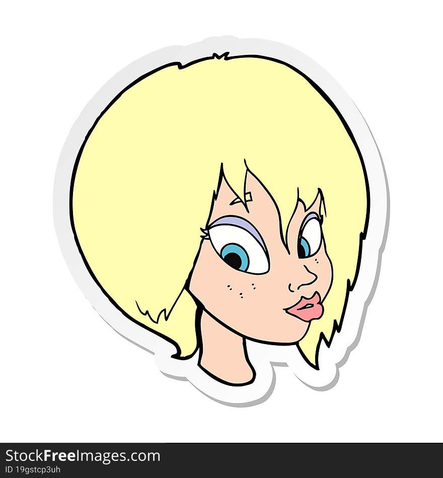 Sticker Of A Cartoon Pretty Female Face Pouting