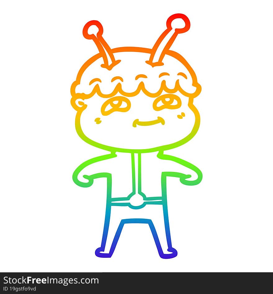 Rainbow Gradient Line Drawing Friendly Cartoon Spaceman