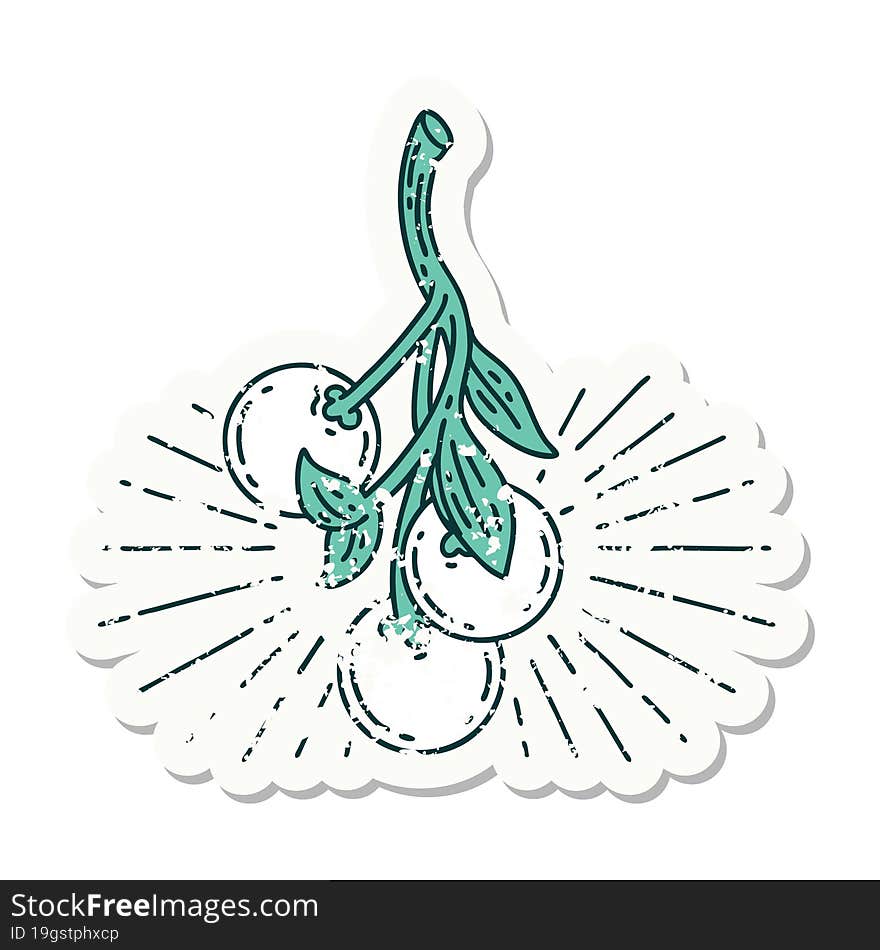 grunge sticker of tattoo style mistletoe berries