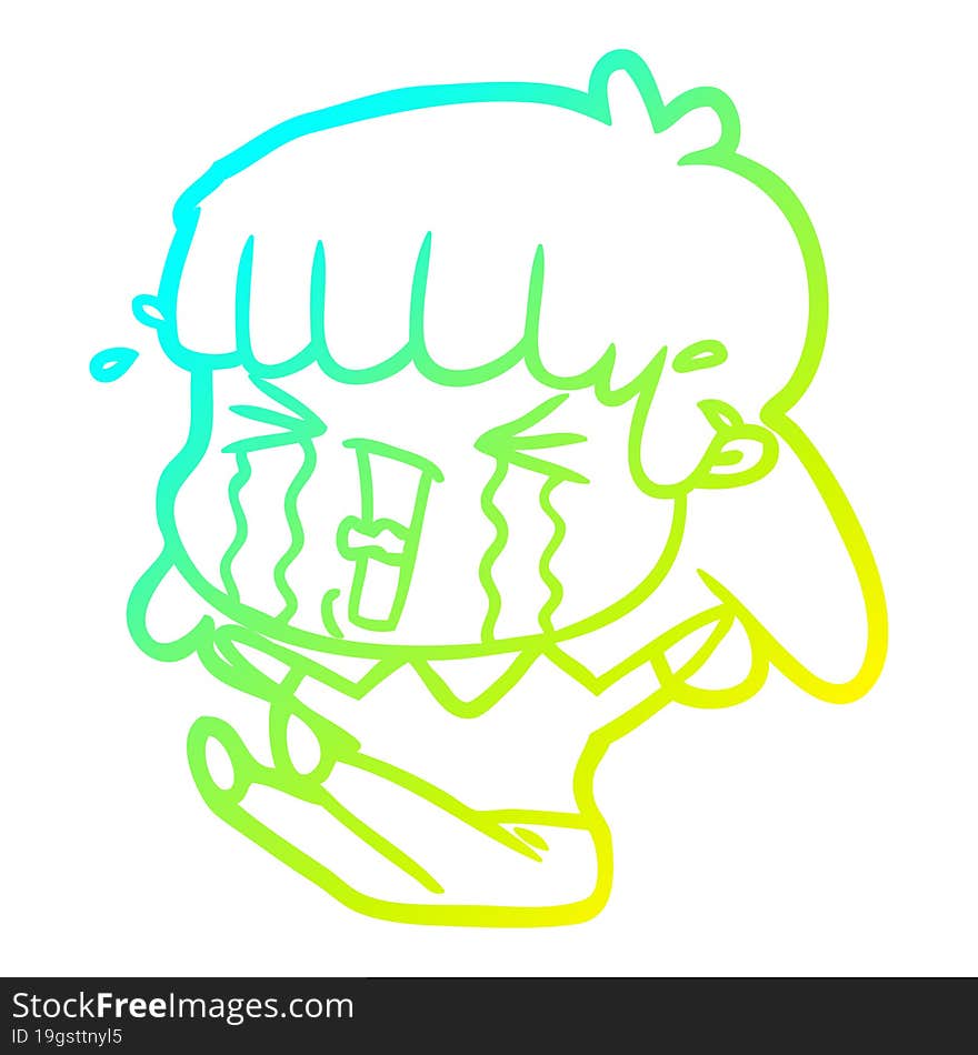 Cold Gradient Line Drawing Cartoon Woman In Tears