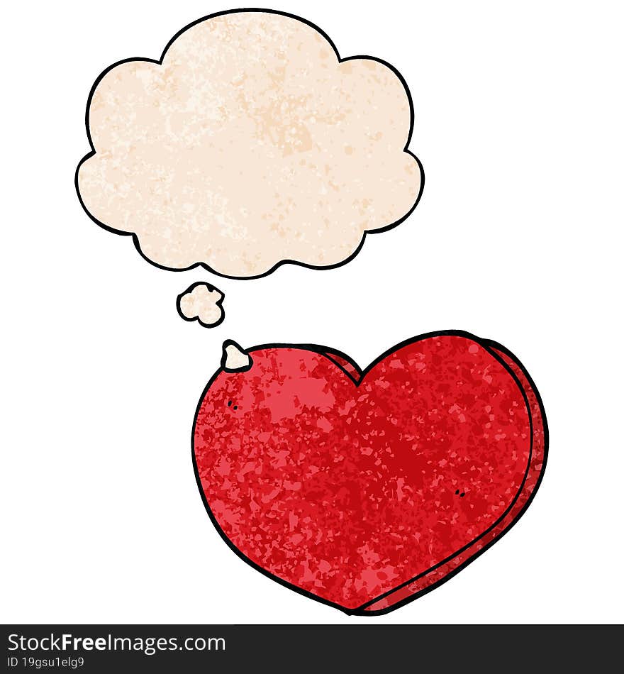 cartoon heart with thought bubble in grunge texture style. cartoon heart with thought bubble in grunge texture style