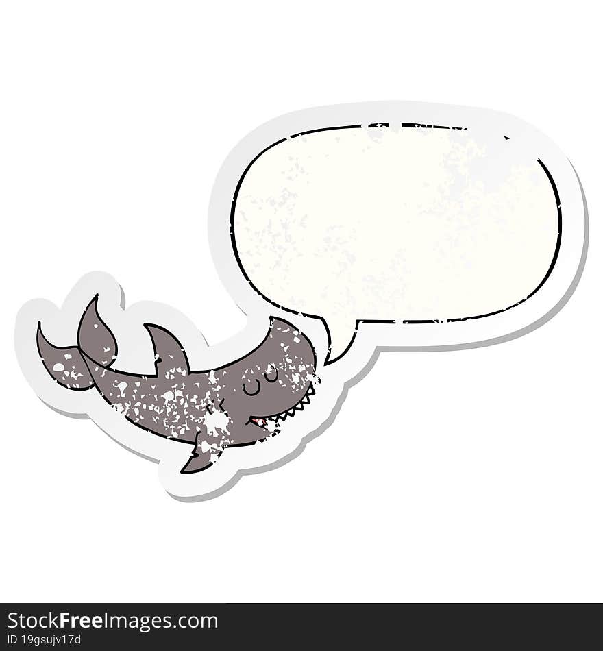 cartoon shark and speech bubble distressed sticker