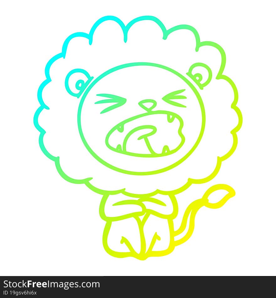 cold gradient line drawing cartoon angry lion