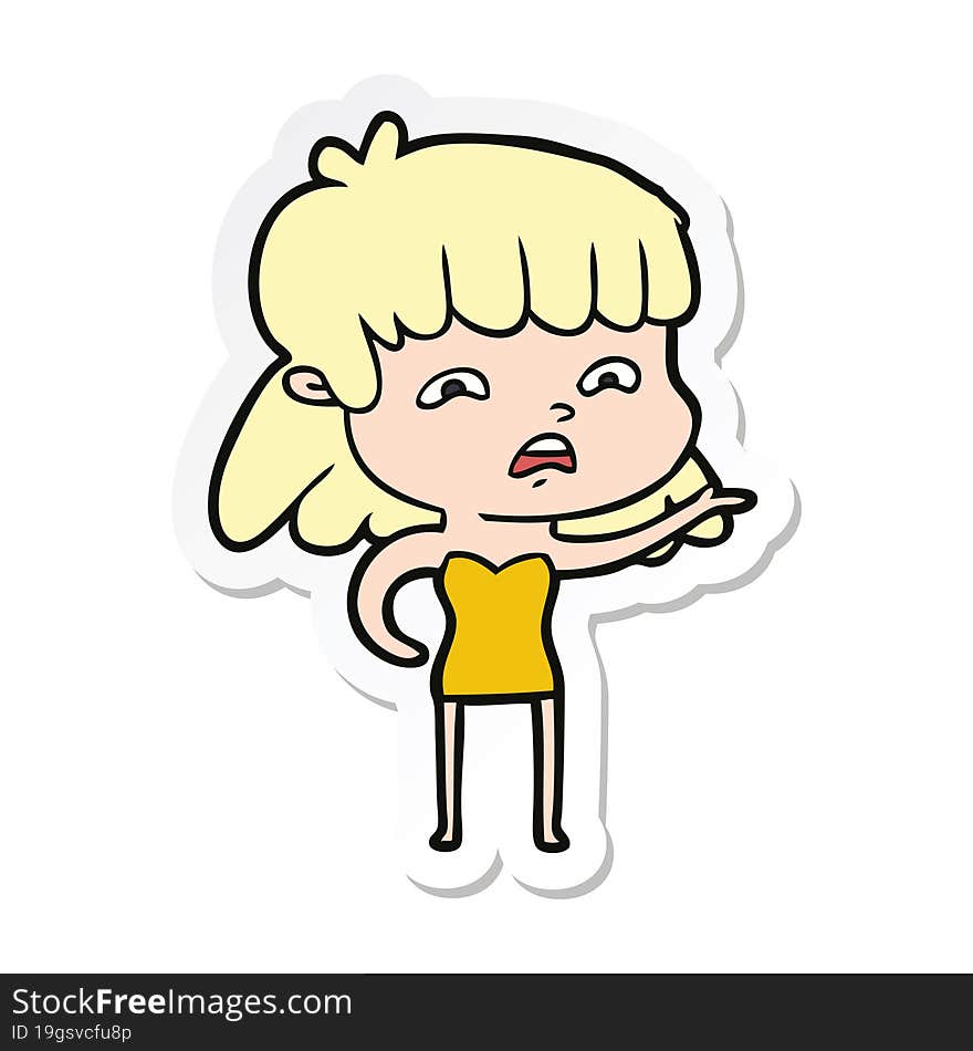 sticker of a cartoon worried woman