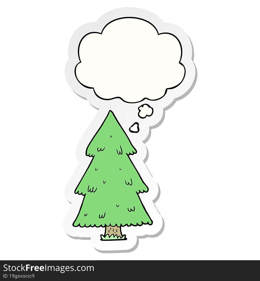 Cartoon Christmas Tree And Thought Bubble As A Printed Sticker