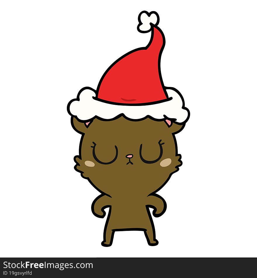 Peaceful Line Drawing Of A Bear Wearing Santa Hat