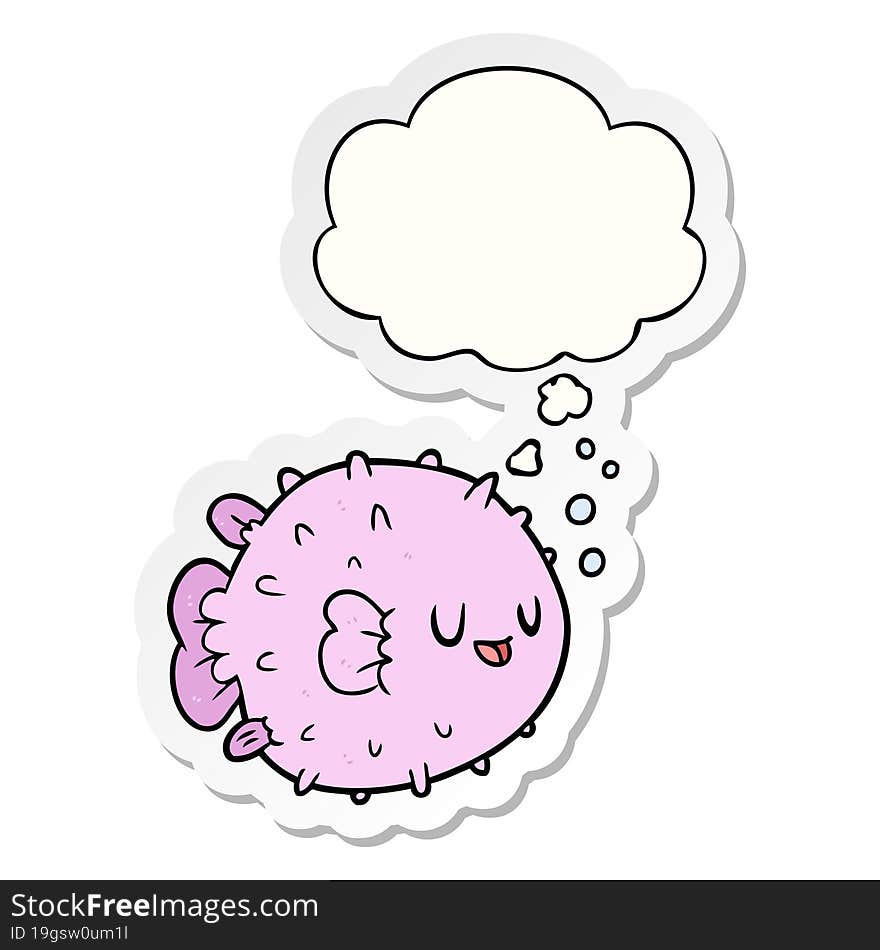 cartoon blowfish with thought bubble as a printed sticker