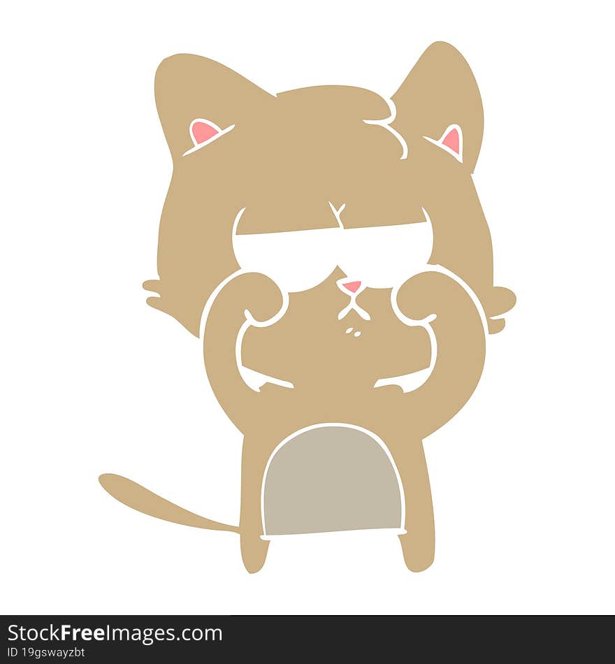 tired flat color style cartoon cat rubbing eyes