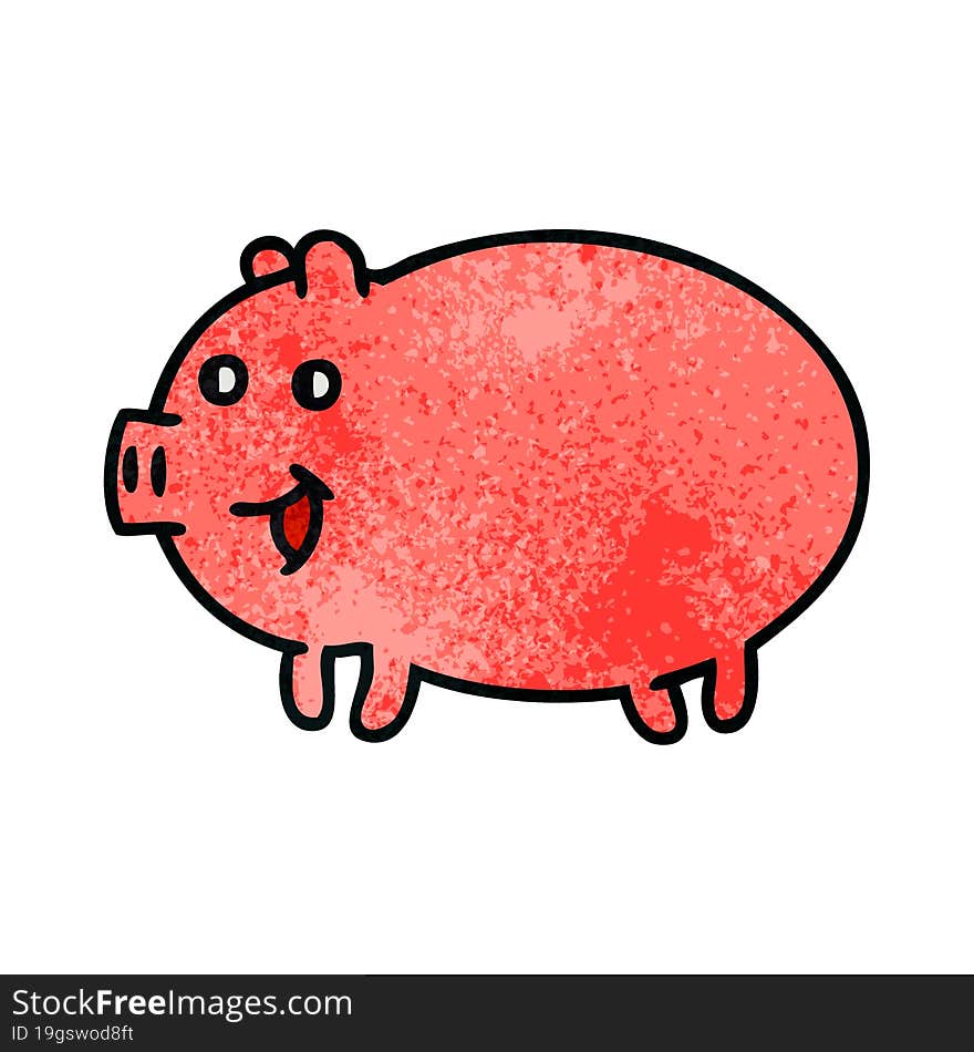 retro grunge texture cartoon of a pig