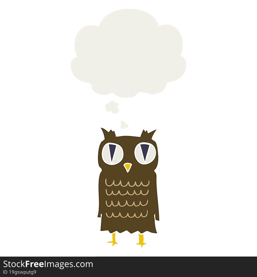 cartoon owl with thought bubble in retro style