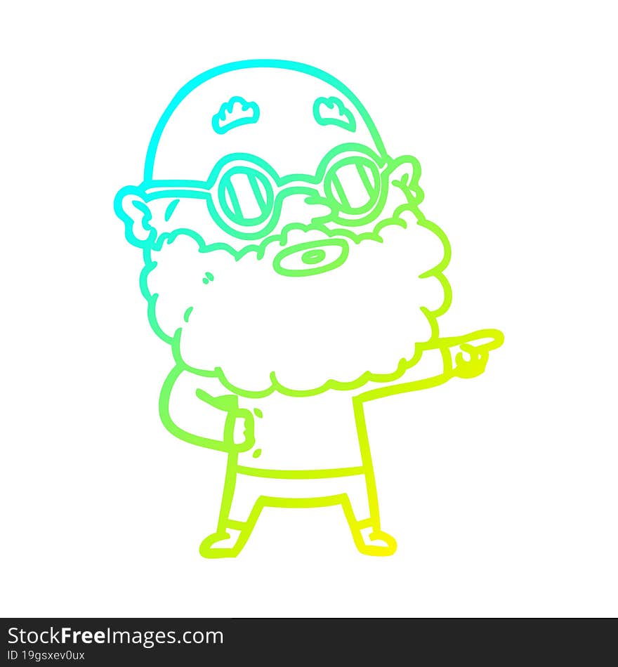 cold gradient line drawing cartoon curious man with beard and glasses