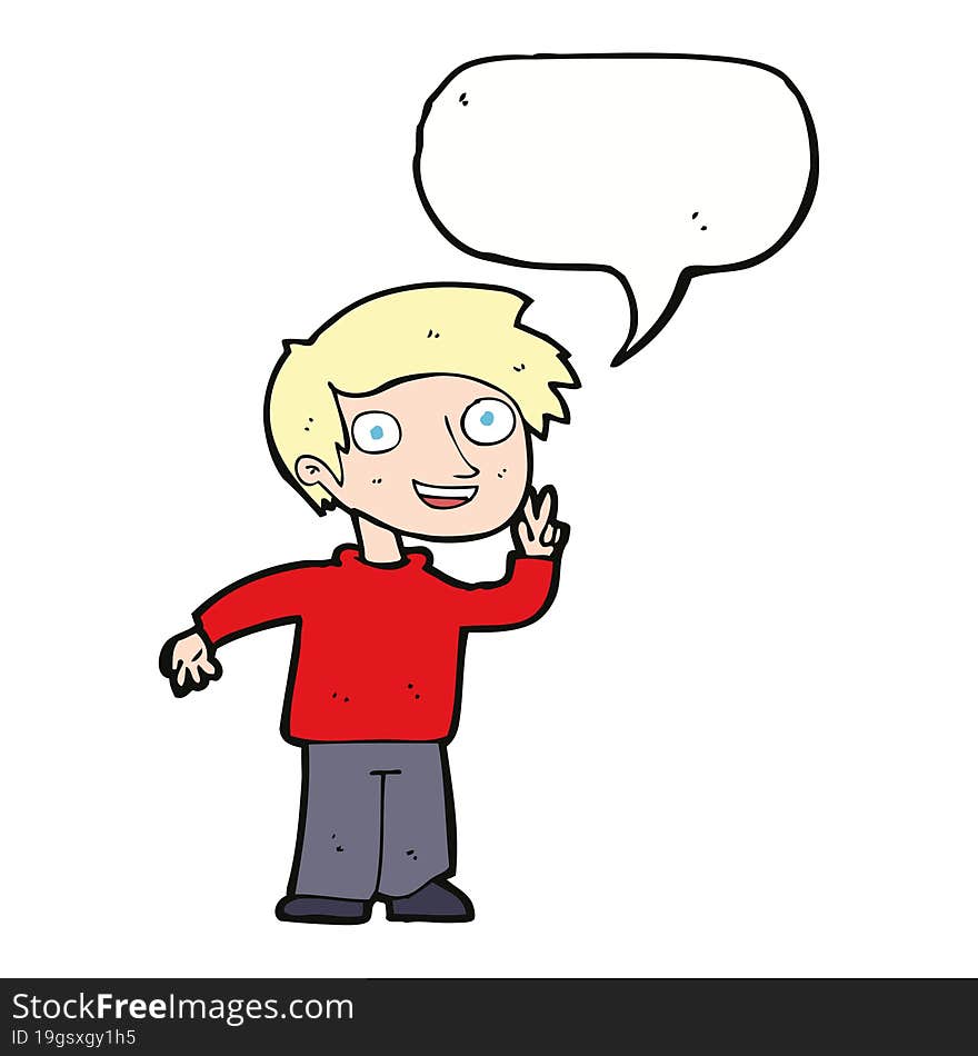 cartoon boy posing for photo with speech bubble