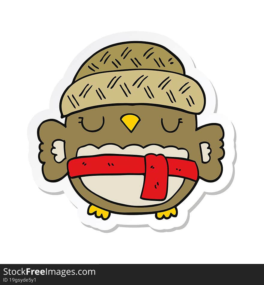 Sticker Of A Cute Cartoon Owl In Hat