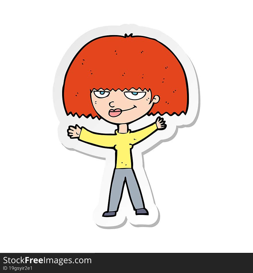 Sticker Of A Cartoon Smug Woman