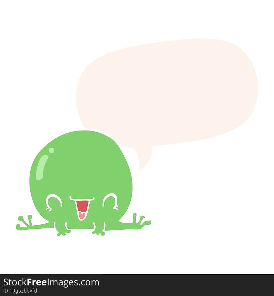 cartoon frog and speech bubble in retro style