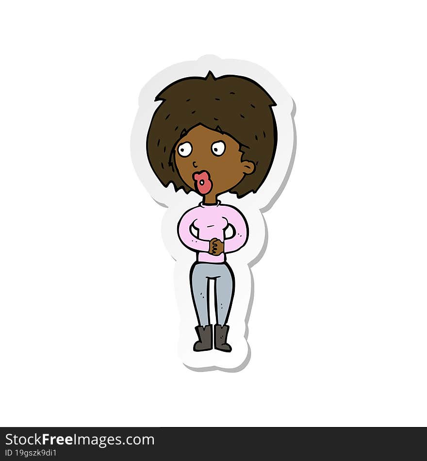 sticker of a cartoon surprised woman