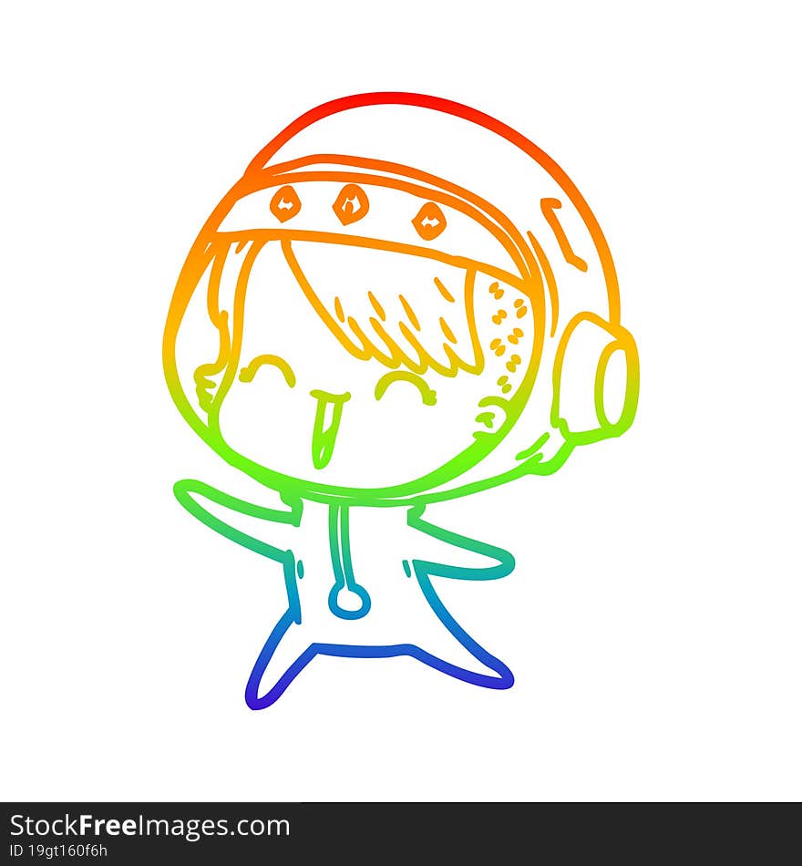 rainbow gradient line drawing happy cartoon space girl