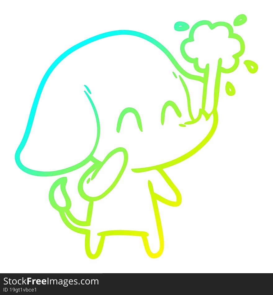 cold gradient line drawing cute cartoon elephant spouting water