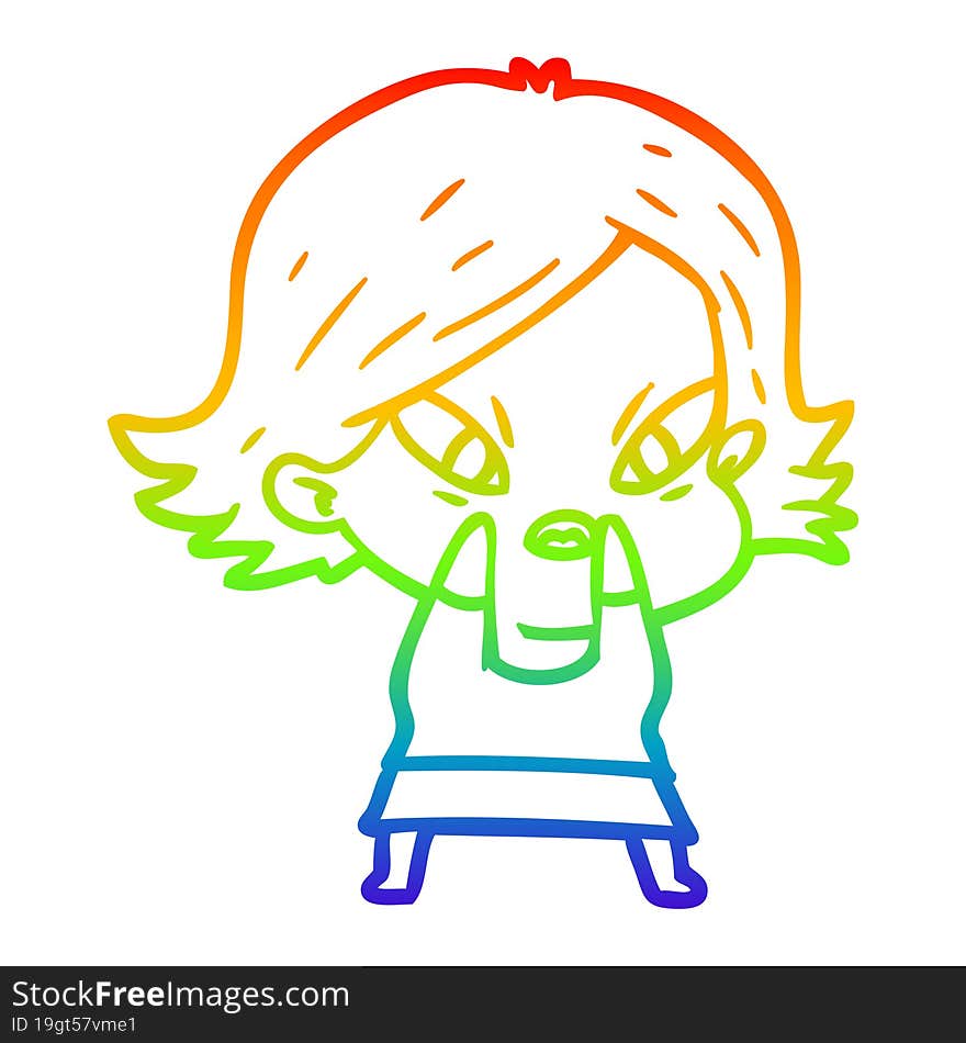 Rainbow Gradient Line Drawing Cartoon Stressed Woman