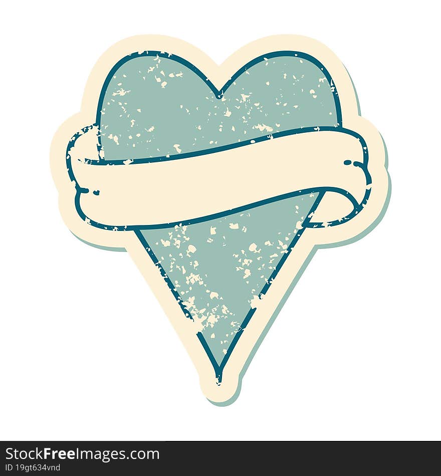 Distressed Sticker Tattoo Style Icon Of A Heart And Banner