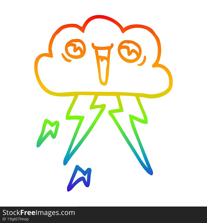 rainbow gradient line drawing cartoon lightening cloud