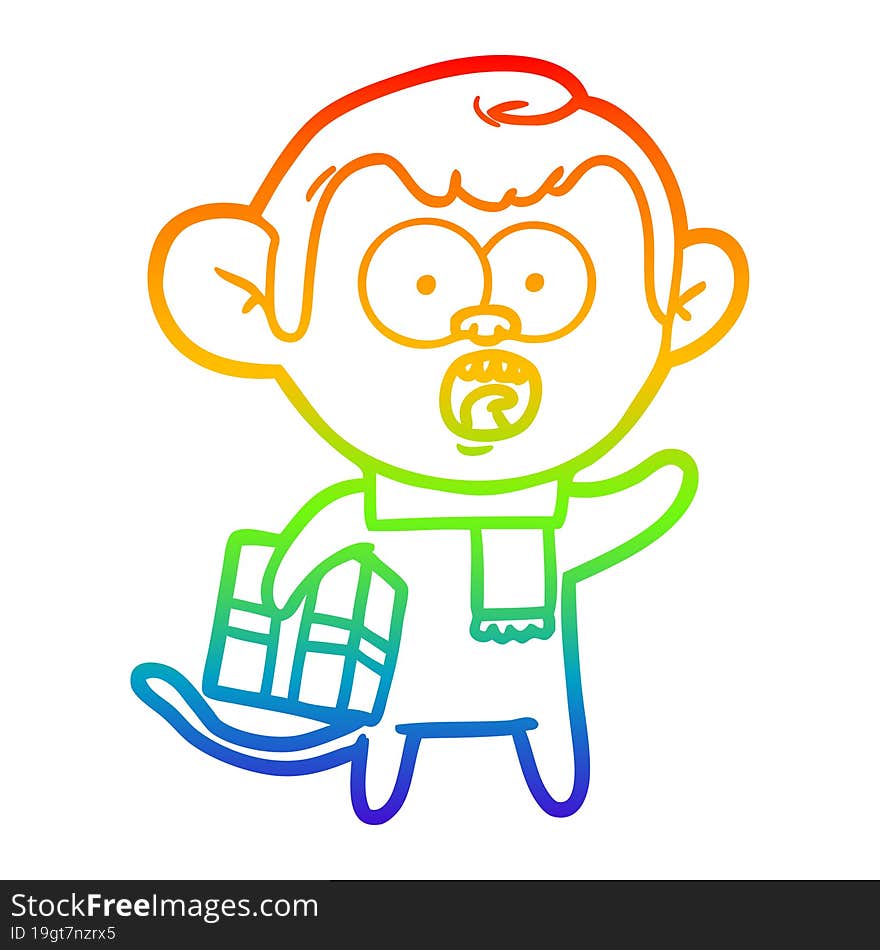 Rainbow Gradient Line Drawing Cartoon Shocked Monkey