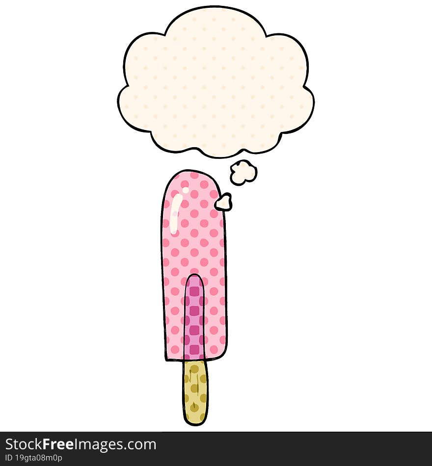 Cartoon Ice Lolly And Thought Bubble In Comic Book Style