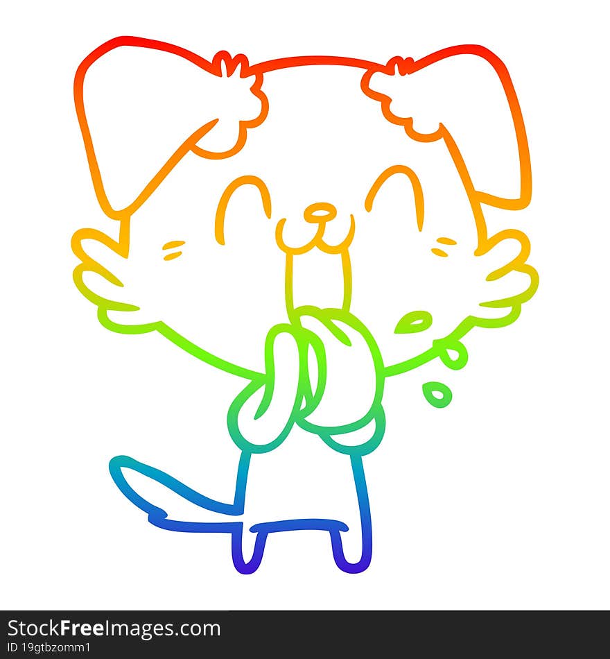 rainbow gradient line drawing of a cartoon panting dog