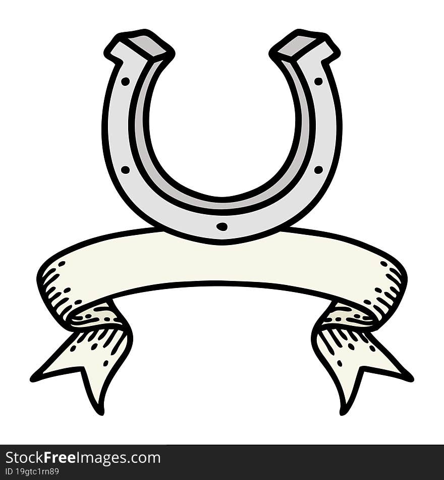 tattoo with banner of a horse shoe