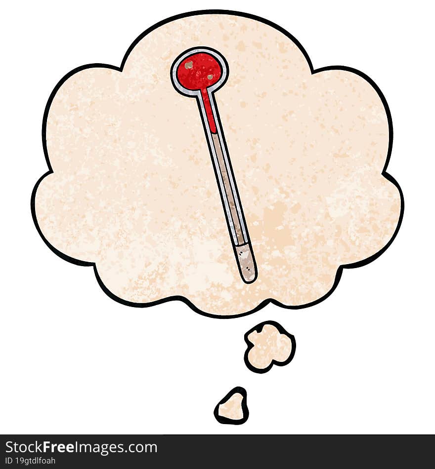 Cartoon Thermometer And Thought Bubble In Grunge Texture Pattern Style