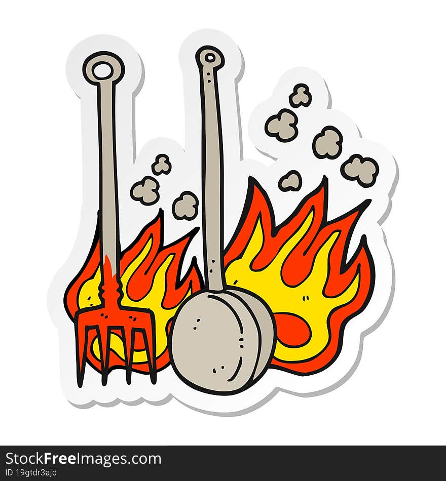 sticker of a cartoon hot fireside tools