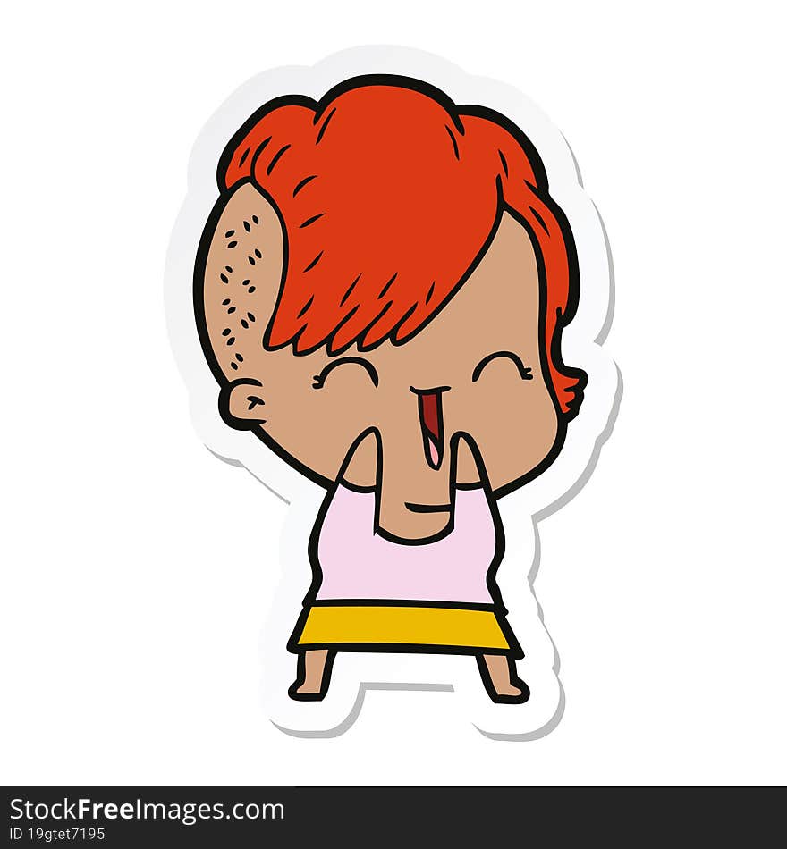 sticker of a cartoon happy hipster girl