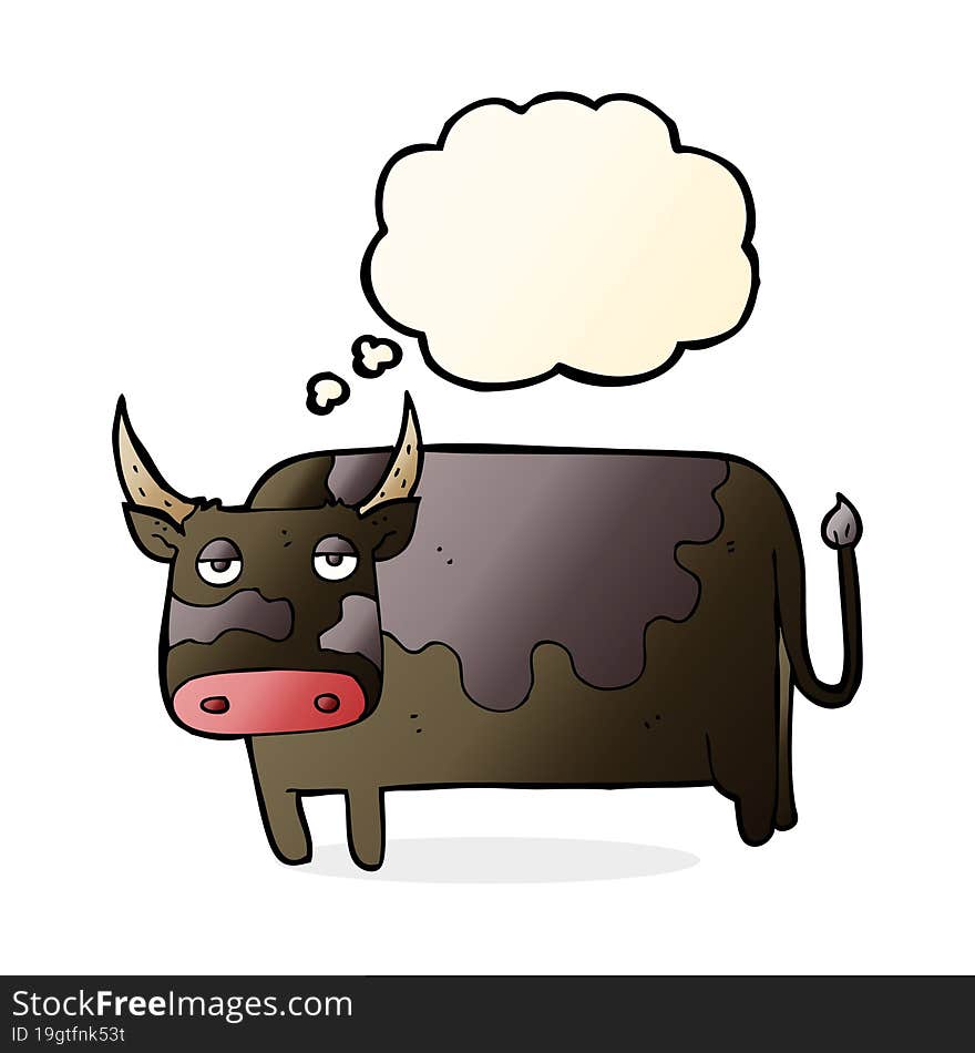 cartoon cow with thought bubble