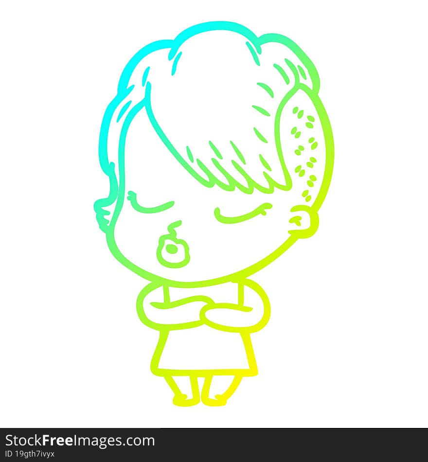 cold gradient line drawing cartoon pretty hipster girl