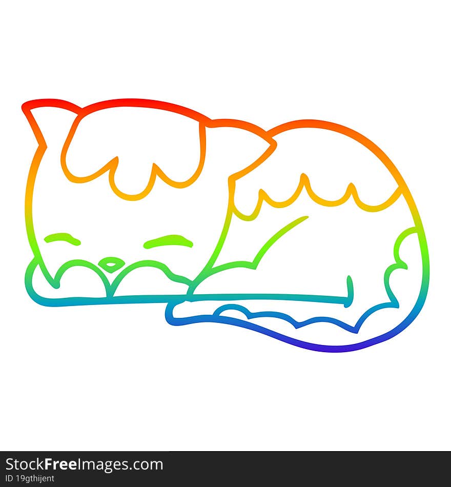 rainbow gradient line drawing cartoon cat sleeping