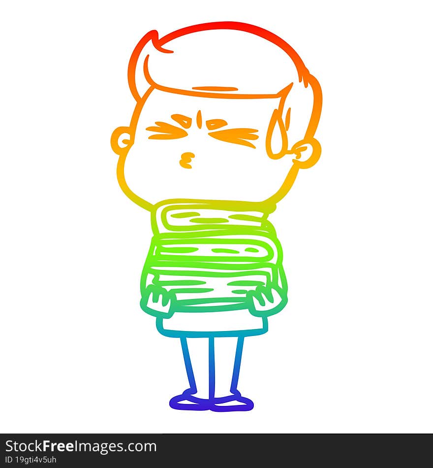 rainbow gradient line drawing cartoon man sweating