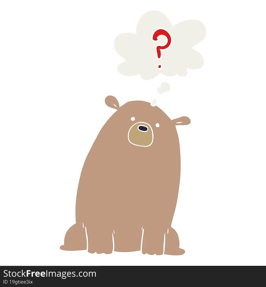 cartoon curious bear and thought bubble in retro style