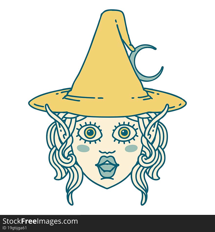 Retro Tattoo Style elf mage character face. Retro Tattoo Style elf mage character face