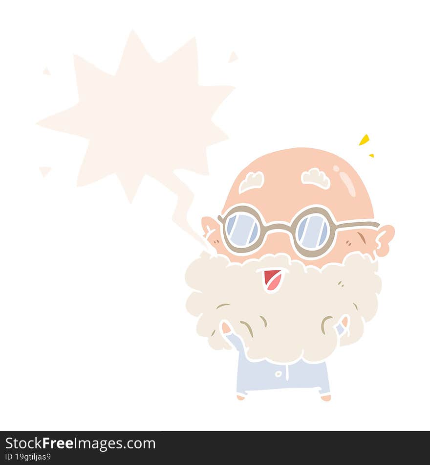 cute cartoon surprised old man and speech bubble in retro style