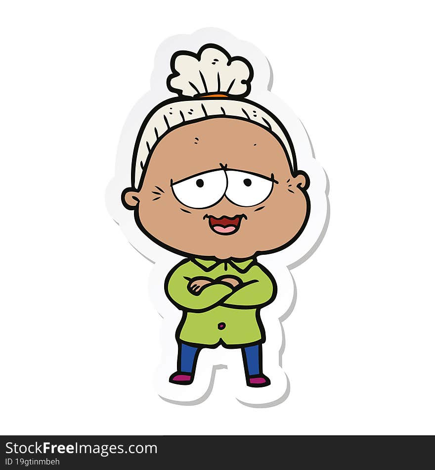 sticker of a cartoon happy old lady