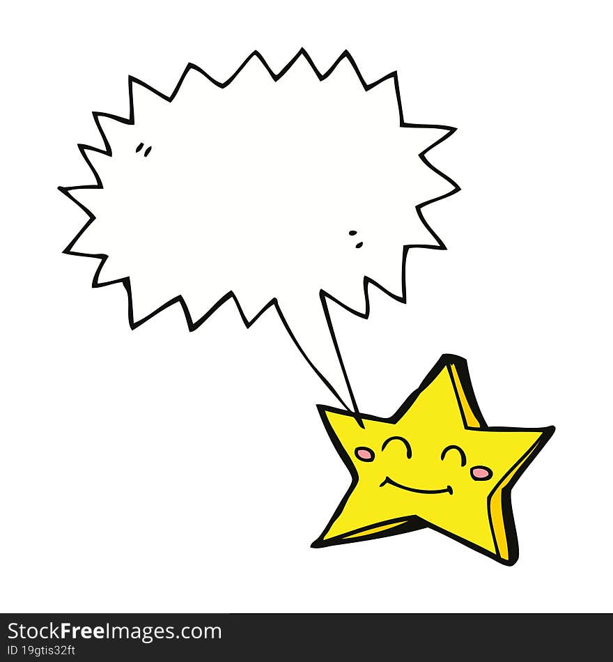 cartoon happy star character with speech bubble